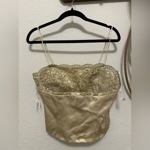 🥂 Vintage Betsy & Adam Metallic Gold Lace Corset Top - Size 14
